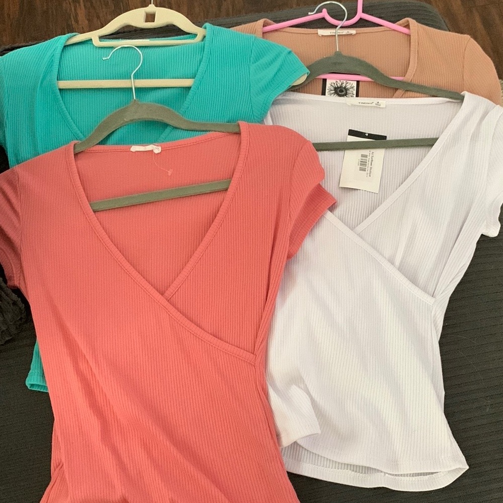 NWT Bundle of (4) or willing to separate WOMENS SOFT RIB SHORT SLEEVE VNECK TOPS